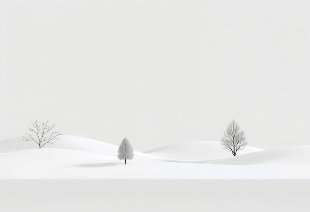 Photo minimalist snowy landscape with three trees