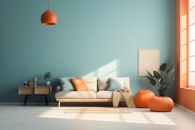 Minimalist sofa with blue and orange color