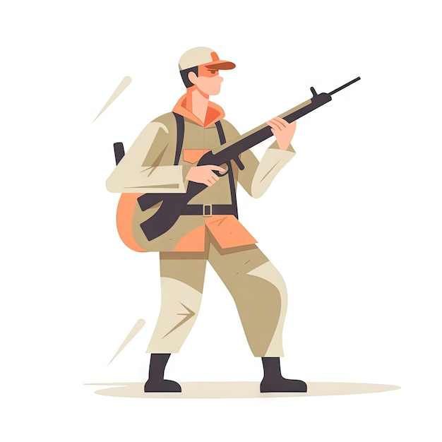 Minimalist Soldier with Rifle Illustration on White Background