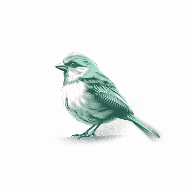 Minimalist Sparrow Sketch In Green And White With Thick Lines