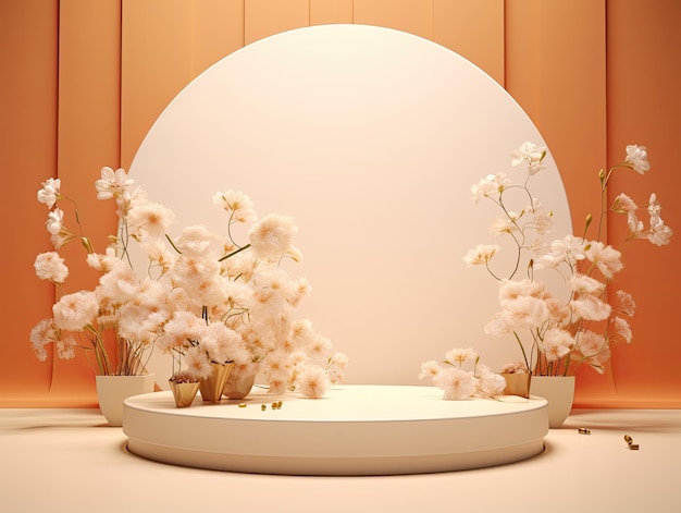 Minimalist stage for product design with flowers