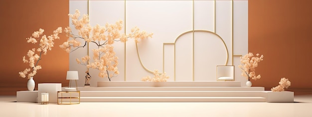 Minimalist stage for product design with flowers