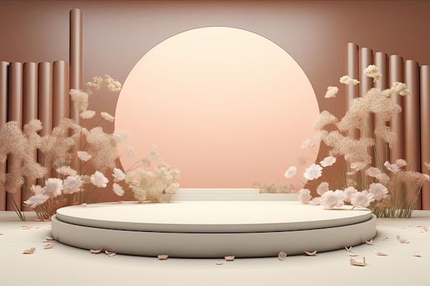 Minimalist stage for product design with flowers