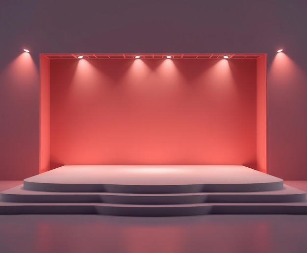 Minimalist stage with pink wall and spotlights