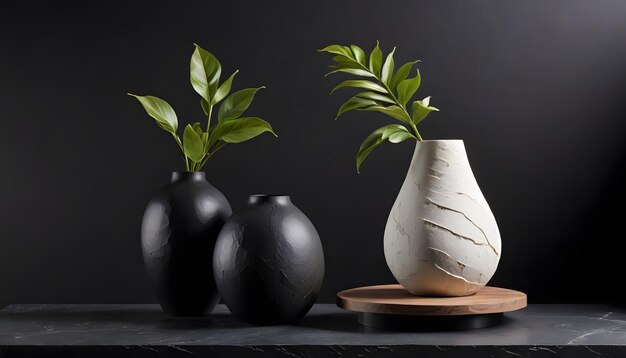 Photo minimalist still life with vases and greenery