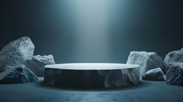 Minimalist Stone Podium in Moody 3D Rendering for Halloween Product Presentation