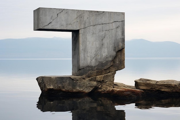 Minimalist Stone Podium on Rocky Shore