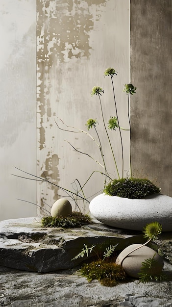 Photo minimalist stone vase with green plant