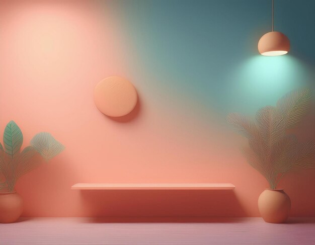 Minimalist studio background for YouTube with soft color wall two tables lamps and colored blur l