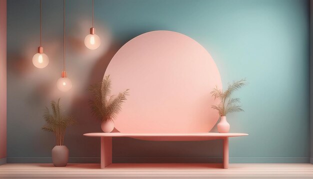 Photo minimalist studio background for youtube with soft color wall two tables lamps and colored blur l