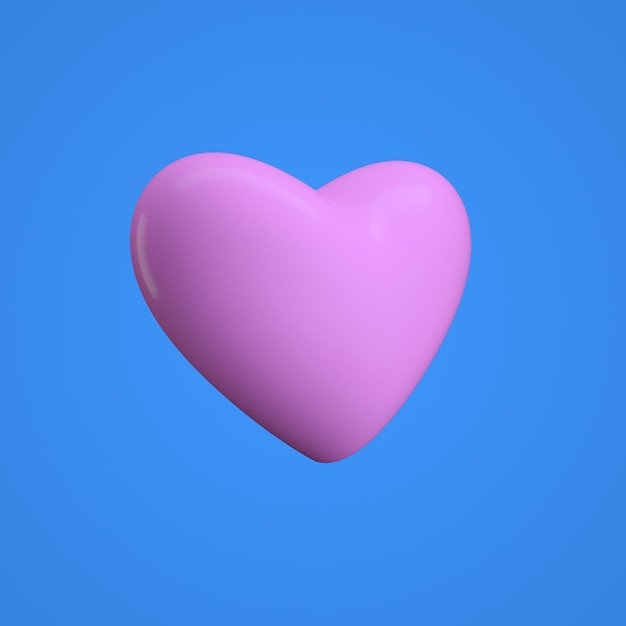 Minimalist style 3D illustration of bright purple heart as symbol of love isolated on blue background