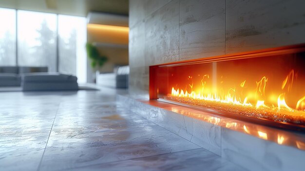 Photo minimalist style modern eco fireplace with burning fire