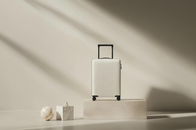 Photo a minimalist suitcase displayed on a pedestal with soft shadows