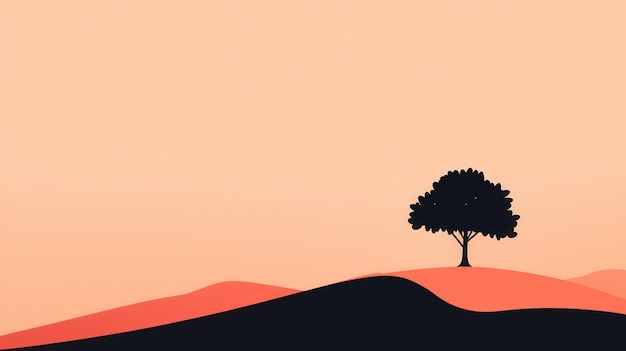 Photo minimalist sunset landscape with silhouette tree