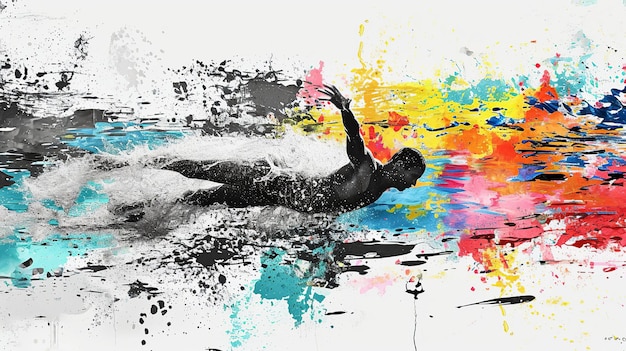 Minimalist Swimmer with Colorful Splash in Monochrome