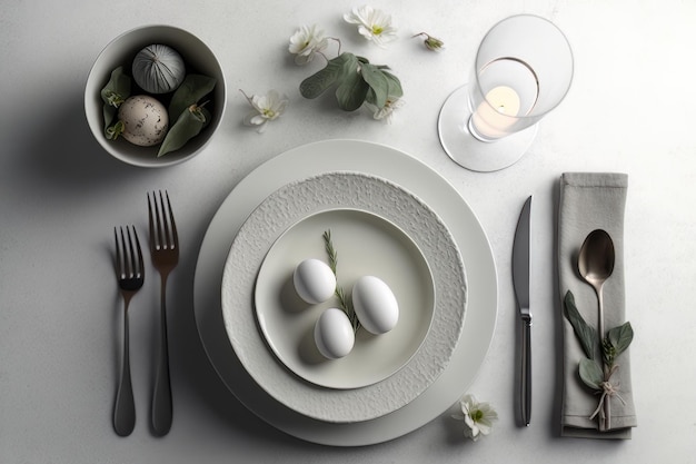 Minimalist table setting for festive Easter dinner Illustration AI Generative