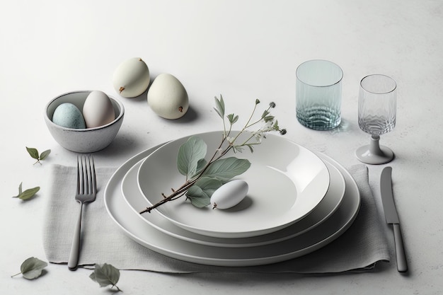 Minimalist table setting for festive Easter dinner Illustration AI Generative