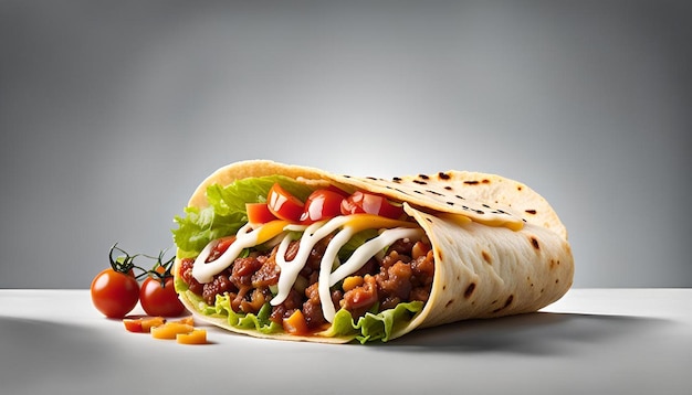 Minimalist taco delight burrito meatfilled tacos with cheese lettuce tomatoes and salsa paired