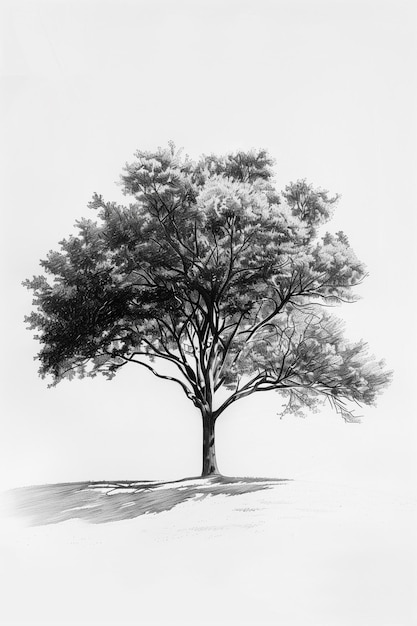 Photo minimalist tree pencil sketch with stylized elements