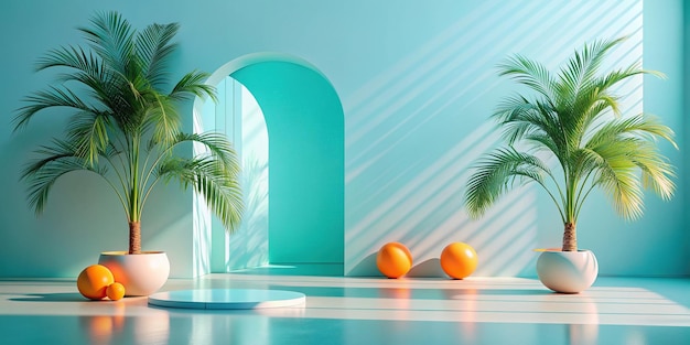 Minimalist tropical scene with palm trees