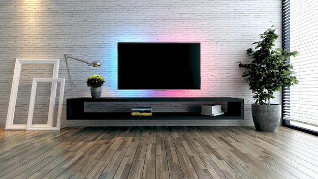 Minimalist tv space for modern office or homes Thought design idea 3D rendering