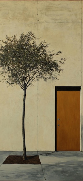 Photo minimalist urban scene with tree and door modern architecture and nature integration