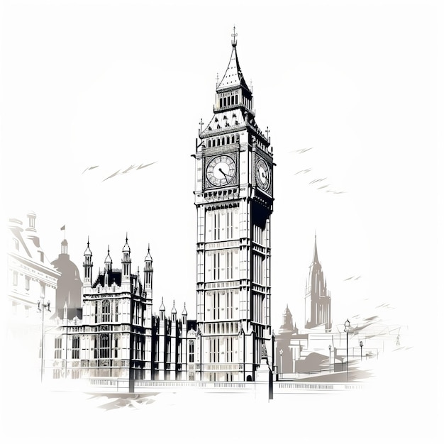 Minimalist Vector Drawing Of Big Ben In London