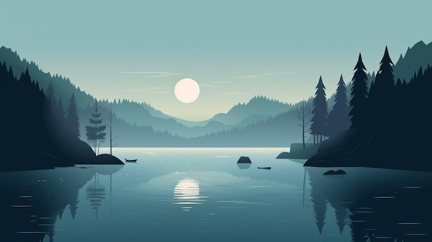 Minimalist Vector Illustration Of A Beautiful Lake