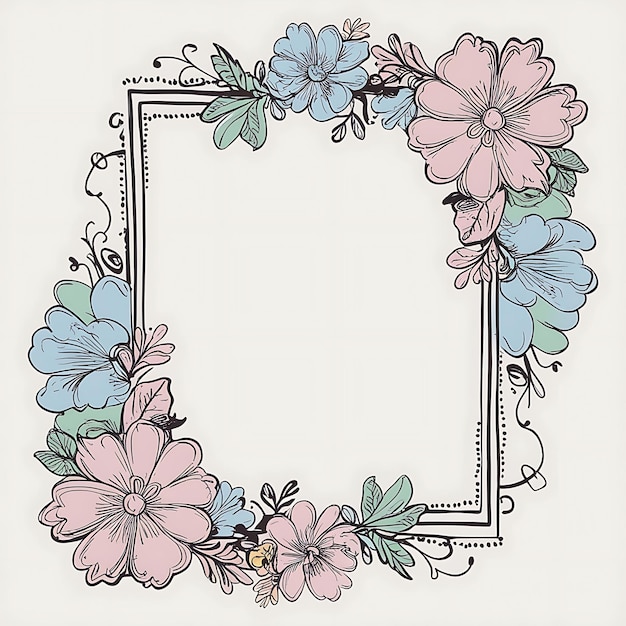 Photo minimalist vintage floral doodle frame featuring detailed botanical illustrations subtle border