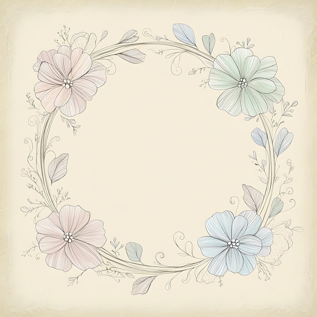 Photo minimalist vintage floral doodle frame featuring detailed botanical illustrations subtle border