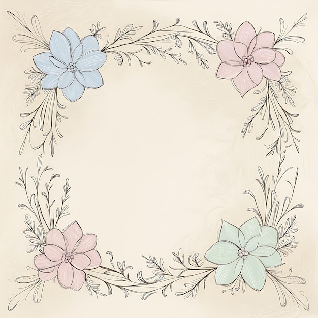 Photo minimalist vintage floral doodle frame featuring detailed botanical illustrations subtle border