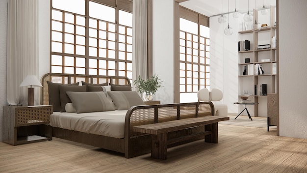 Minimalist wabi sabi interior mock up design room muji sytle 3D rendering