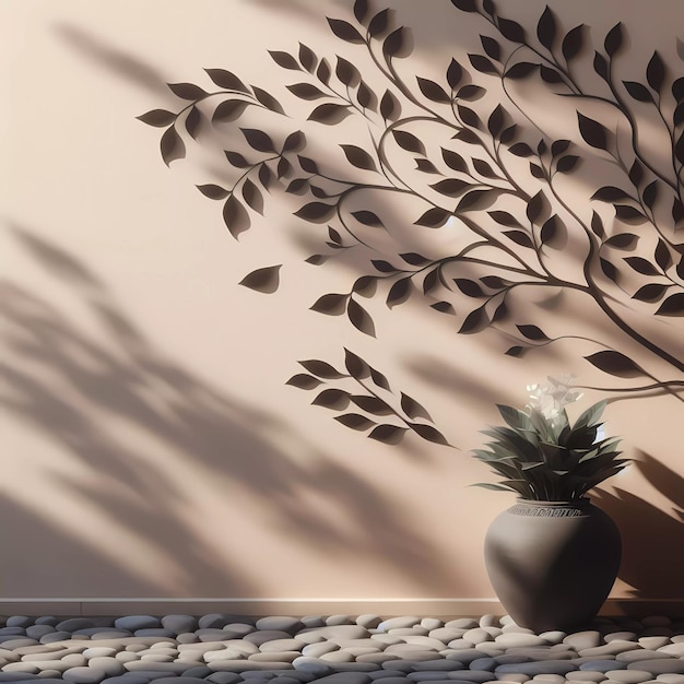 Minimalist Wall background with leaves and shadows