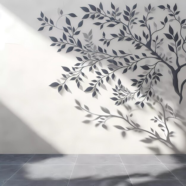 Minimalist Wall background with leaves and shadows