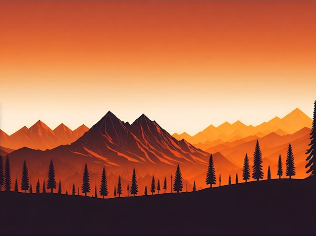 minimalist wallpaper landscape silhouette tree mountain generative ai