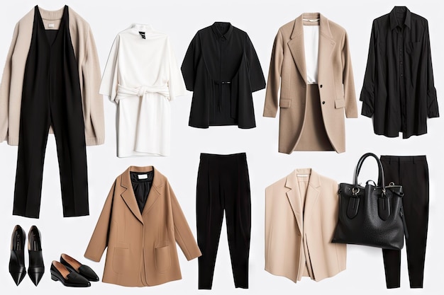 Minimalist wardrobe with mix of versatile pieces and statement pieces created with generative ai