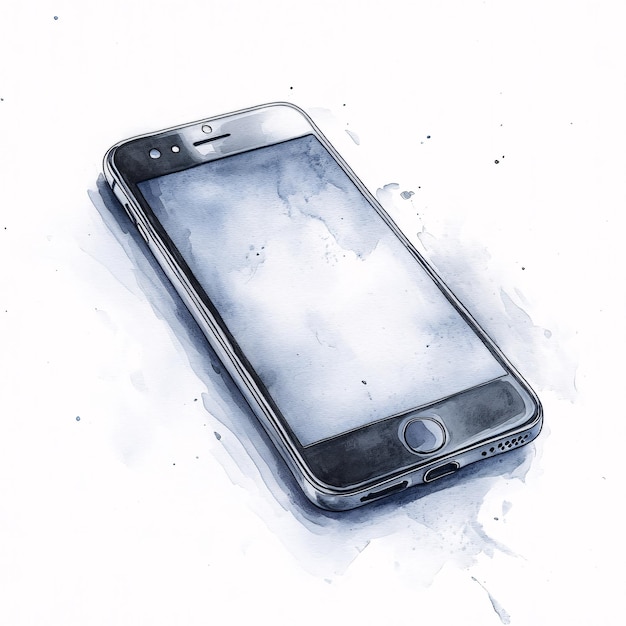 Photo minimalist watercolor pencil illustration of a sleek modern smartphone on white background