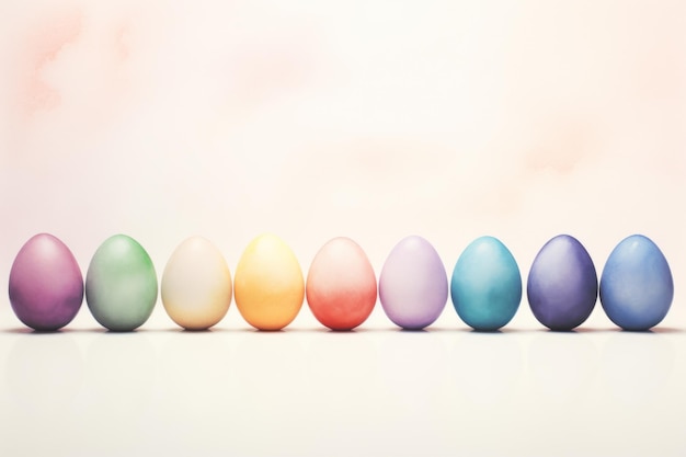 A minimalist watercolor rendering of pastel colored Easter eggs organized