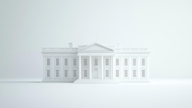 A minimalist white 3D rendering of the White House a symbol of American governance and power