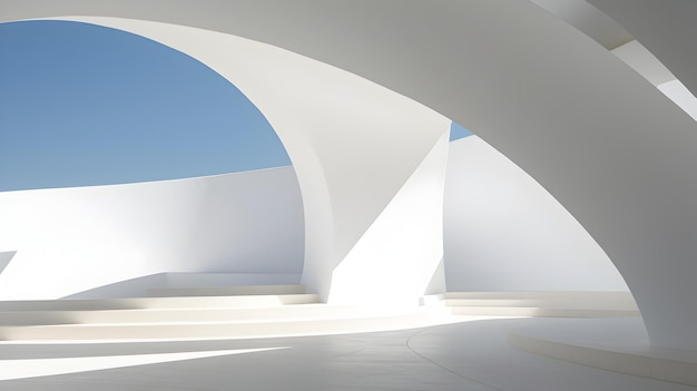 Minimalist White Architectural Curves and Shadows in Tranquil Public Space