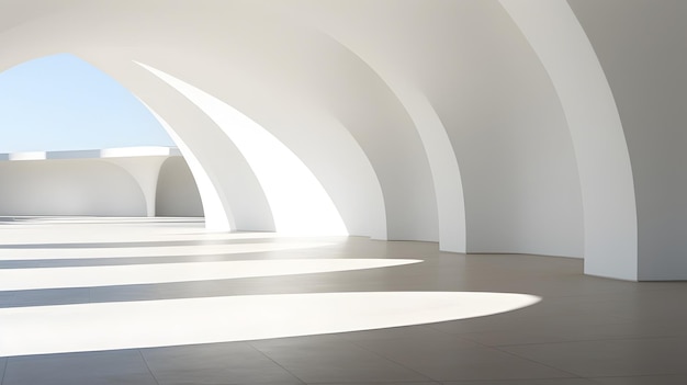 Minimalist White Architectural Curves and Shadows in Tranquil Public Space