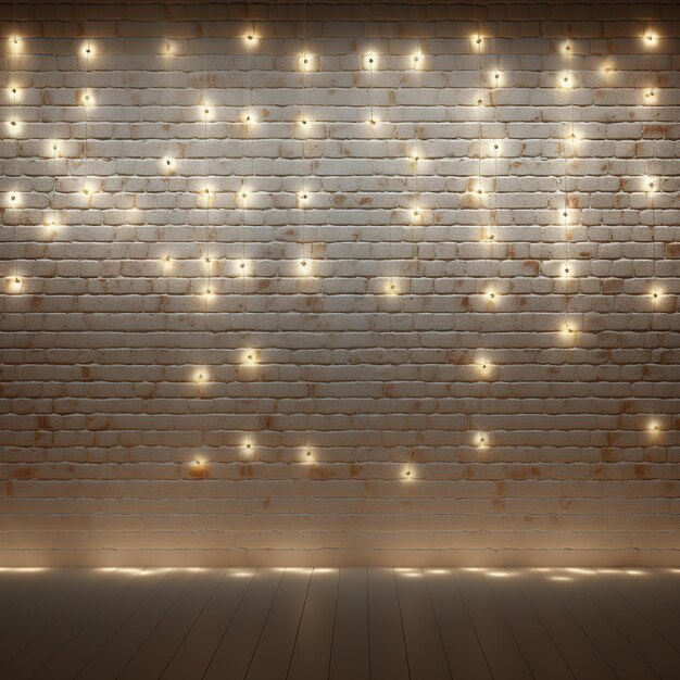 Minimalist white brick wall adorned with shimmering Christmas lights perfect for background