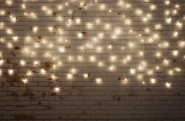 Minimalist white brick wall adorned with shimmering Christmas lights perfect for background