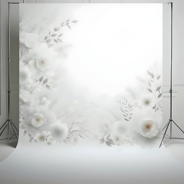 Minimalist White Floral Photography Backdrop with Elegant Leaves