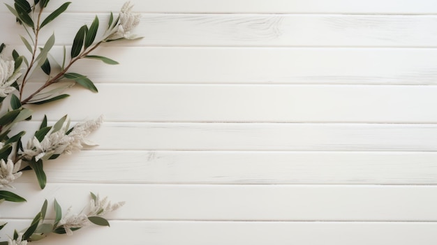 Minimalist White Floral Wreath On Wooden Background