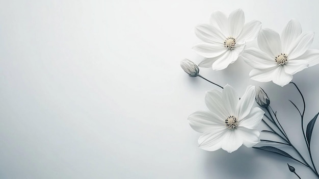 Minimalist White Flowers on Gray Background Floral Wallpaper