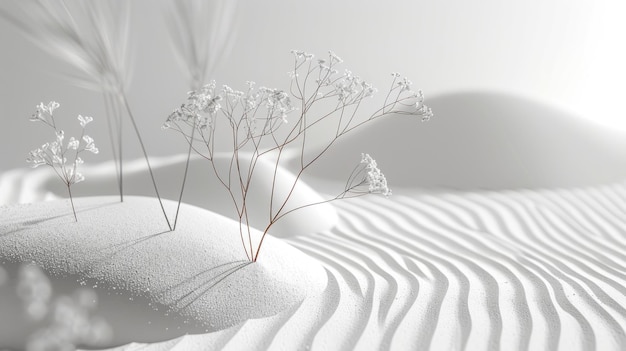 Minimalist White Flowers and Sand Landscape