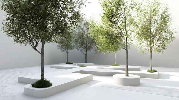 Photo minimalist white garden with trees