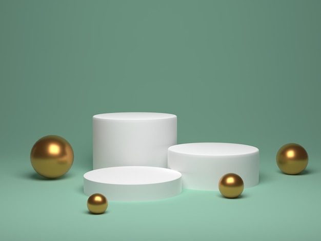 Minimalist White and Golden material pedestal for product showcase with luxury concept, 3D Render