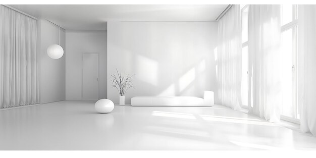 Photo minimalist white interior design 3d render